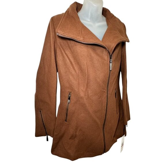 New Calvin Klein Women's Asymmetrical Wool Jacket Brown Size XS Extra Small - Picture 5 of 11